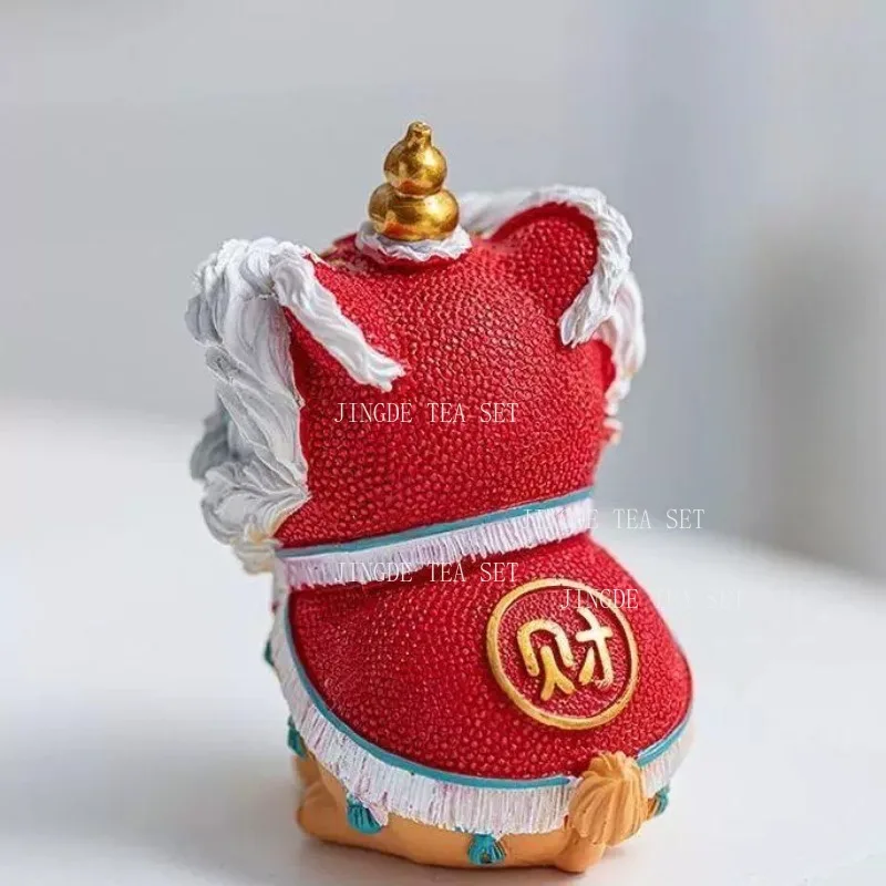 Lion Dance Resin Tea Pet Living Room Desktop Small Tea Playing Ornament Chinese Style Cultural and Creative Decorations