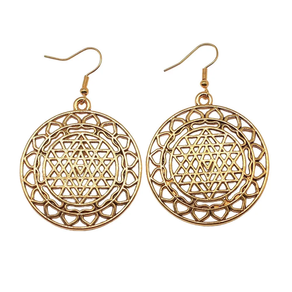 1pair Sri Yantra Pattern ear piercing Couple pendants charms for jewelry making cute hook Size 18x19mm