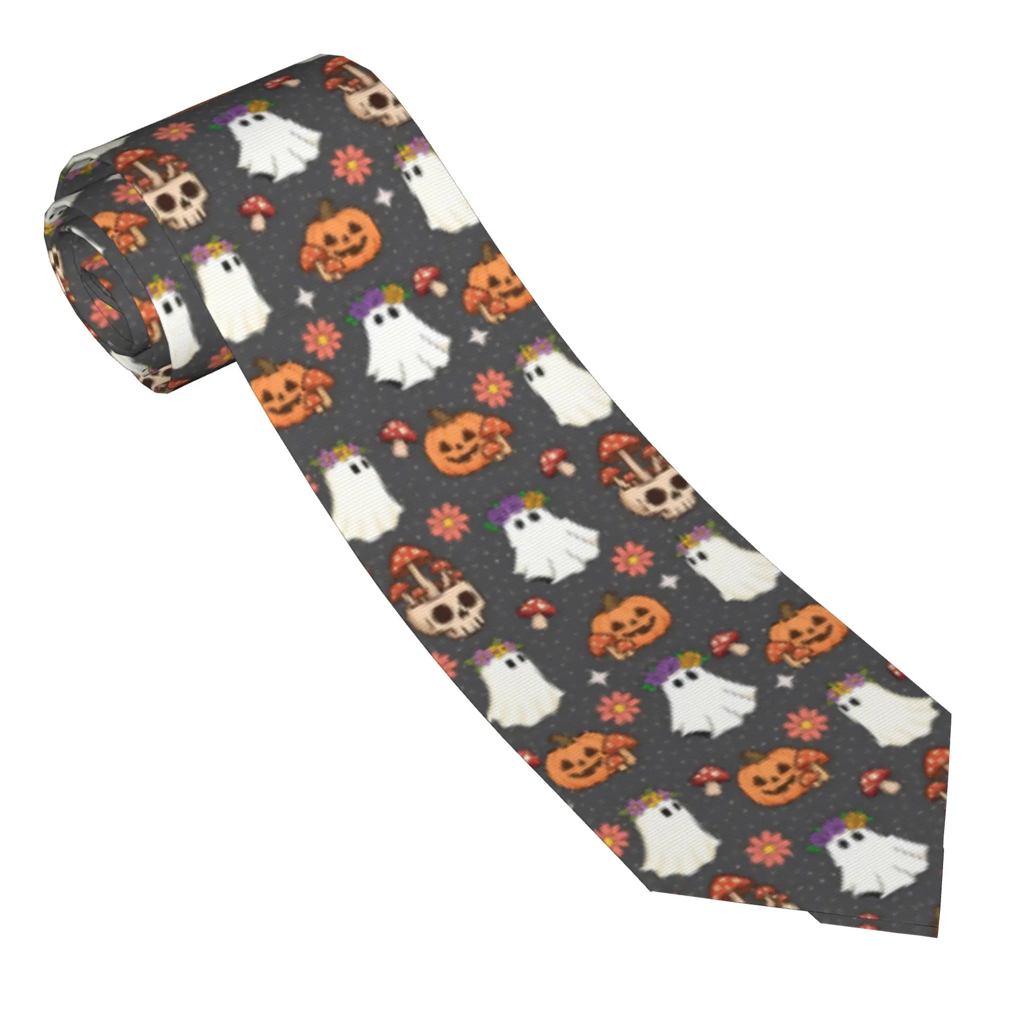 Ghosts Mushroom Skull Neckties Unisex Polyester 8 cm Halloween Pumpkin Neck Ties for Mens Silk Classic Accessories Cravat Gift
