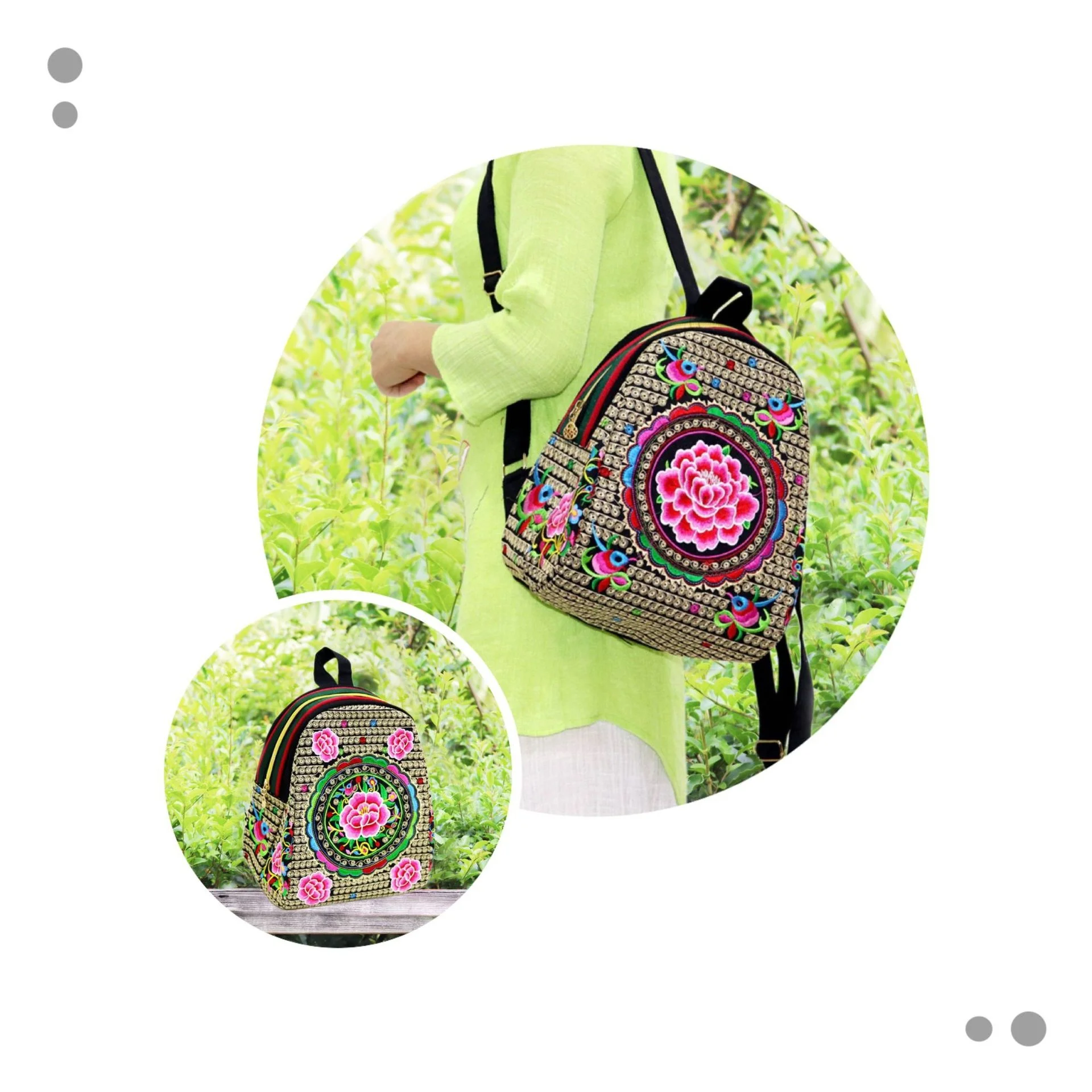 Bolso bordado de lona, mochila de ocio, estilo étnico Retro, tejido colorido