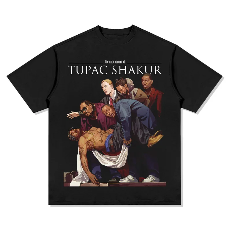 Homage Rapper Tupac 2pac Graphic Vintage T-Shirt Men Casual Short Sleeve TShirt Hip Hop StreetWear Tee Fashion Cotton Shirt 2024