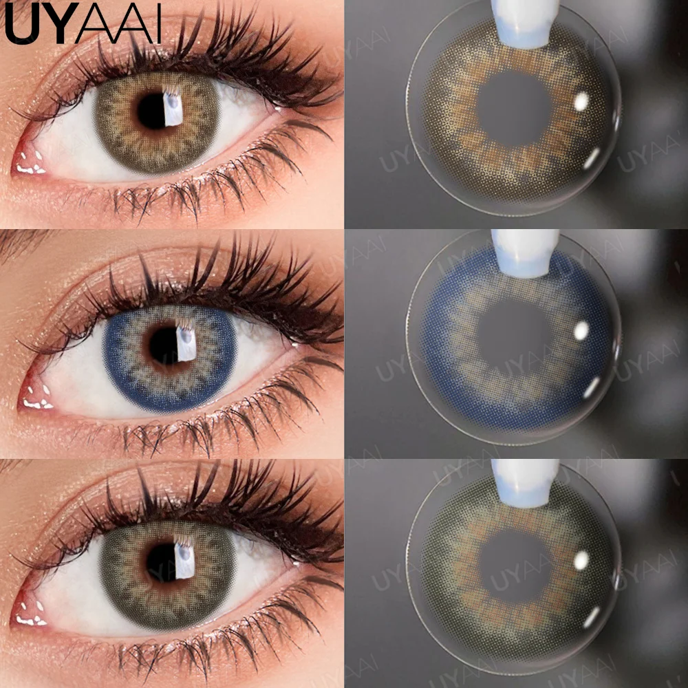 UYAAI 2pcs DNA Taylor Series Lentes de contato coloridas Lentes de contato naturais para olhos Lente de contato de cor azul cinza para olhos
