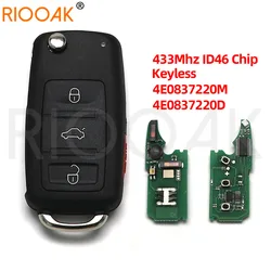 4E 083220 D/220E 4E 0837220 M Flip Portachiavi remoto 433 Mhz ID46 Chip Keyless-Go Portachiavi remoto per Audi A8 S8 2003-2009