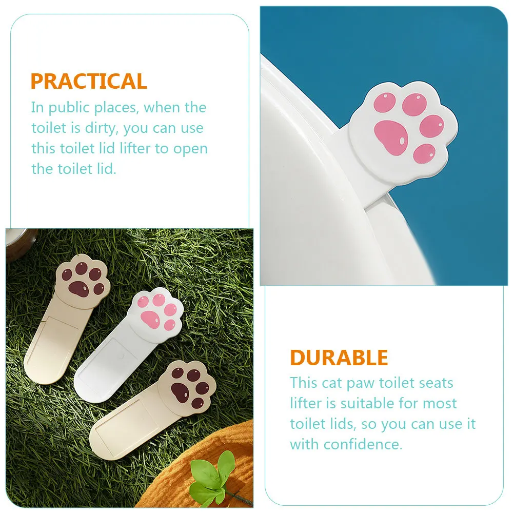 

6Pcs Cat Paw Toilet Cover Lifter Adhesive Easy Install Touch-Free Bathroom Supplies for Home and Office Use Toilet Lid Lifter