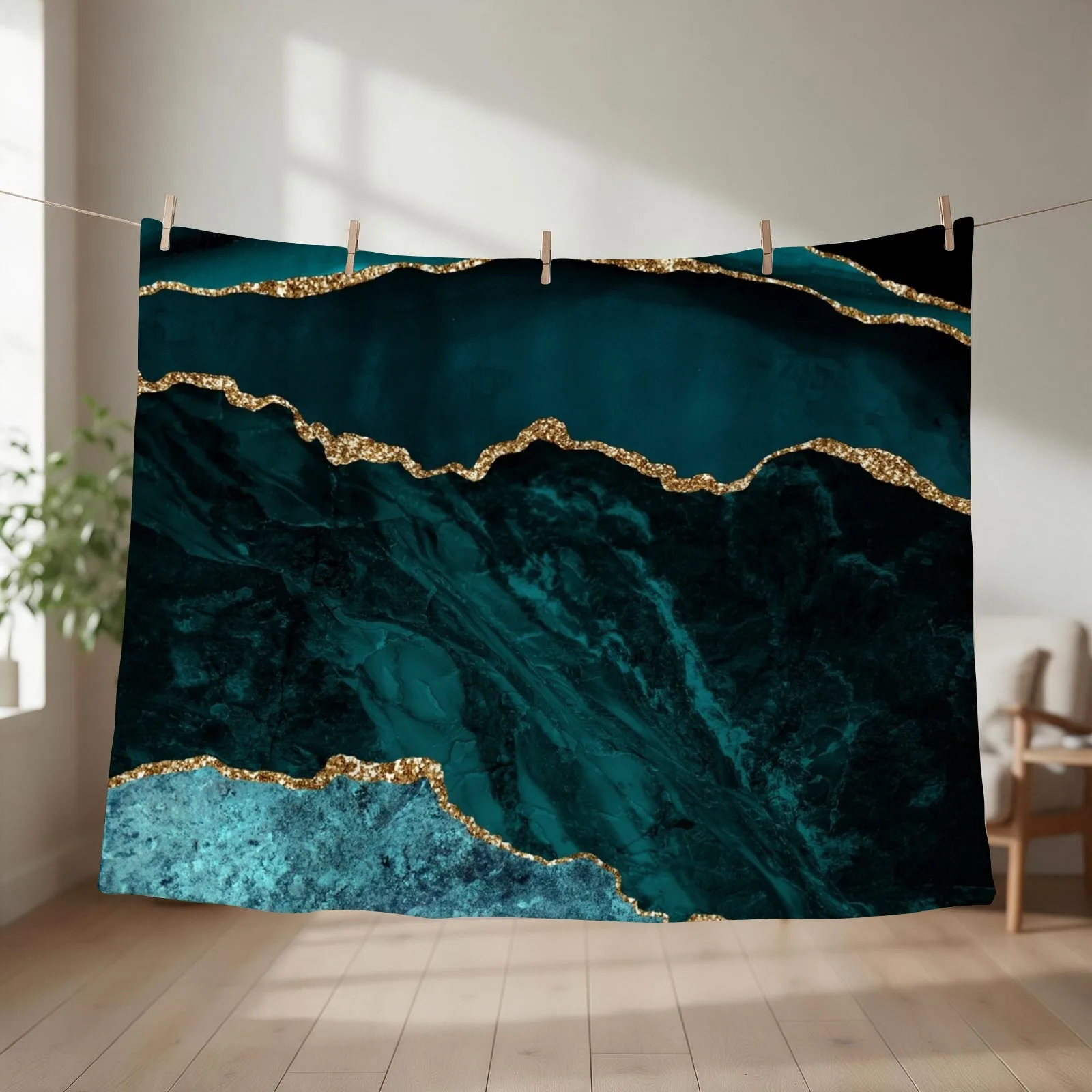 Teal & Gold Agate Texture 02 Throw Blanket couch cozy soft plush fuzzy picnic outdoor blanket