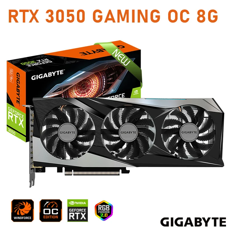 Graphics Boards GDDR6 Gigabyte GeForce RTX 3050 EAGLE OC 14000MHz Gaming Video Cards GPUs 2 3 FANs RGB New