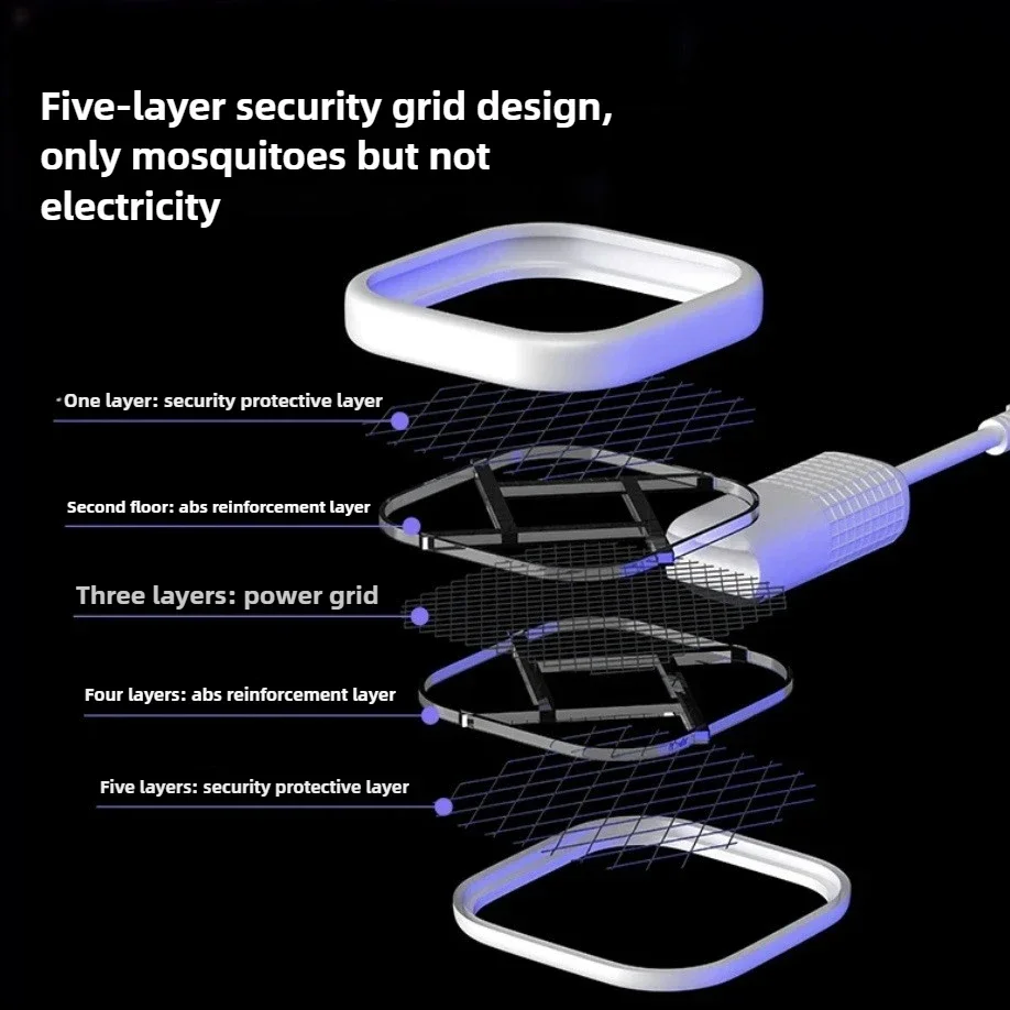 Electric Mosquito Swatter Rechargeable Bug Zapper UV Light Fly Killer Insect Racket for Home Outdoor Pest Control Camping Use