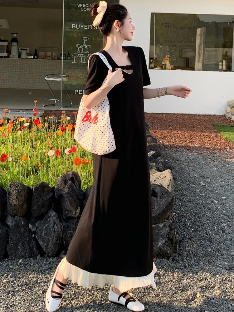 NYFS فستان صيفي 2025 النمط الكوري الدهون MM المرأة فضفاضة حجم كبير تكدرت هيم فستان طويل رداء Elbise #5