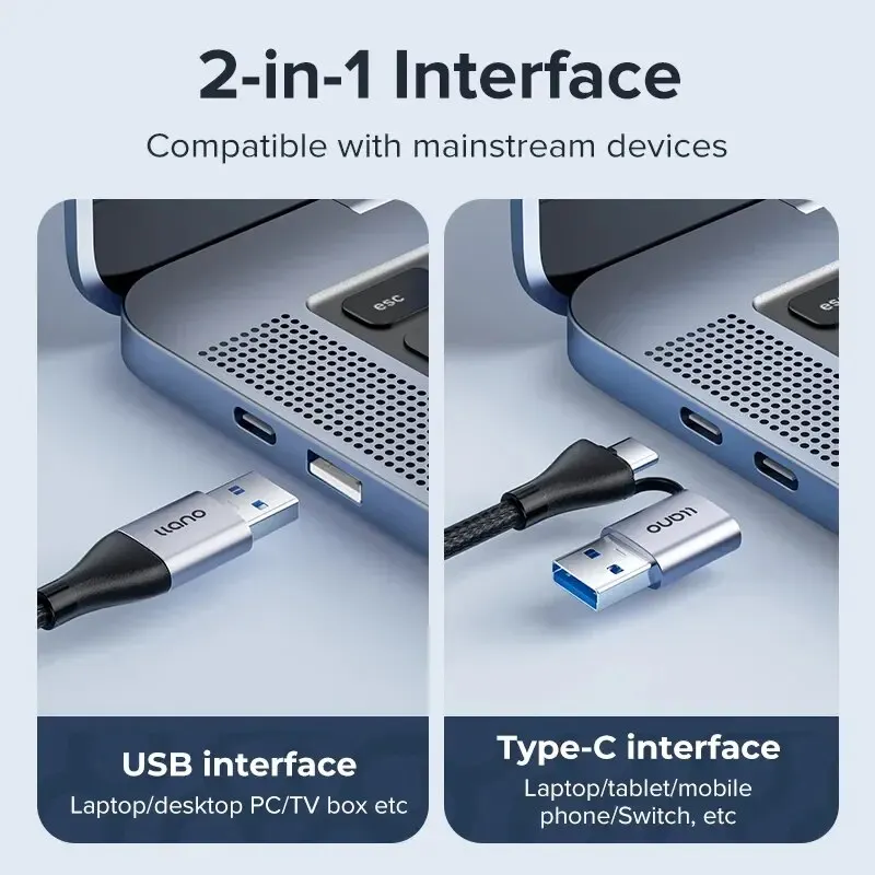 Llano 2 IN 1 USB 3.0 5 Port Docking Station Gigabit Ethernet Port USB/USB C To USB/Type-C/Ethernet Adapter