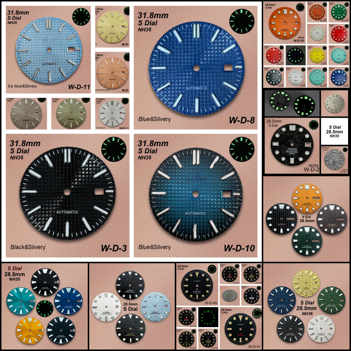 

28.5/31.8mm S Logo Retro/Oak Dial Fit NH35/NH36/4R36 Japan Movement Green Luminous Meteorite/Wave Watch Modification Accessories