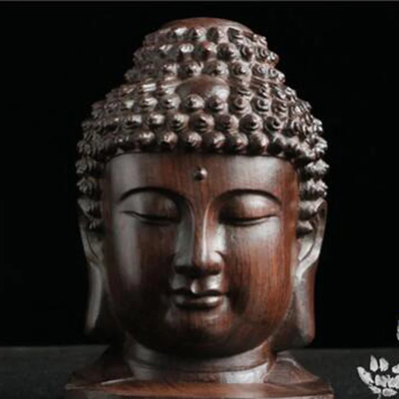 Buddha Statue Wood Wooden Figurine Mahogany India Buddha Head Statue Crafts Decorative Ornament Home Decoration