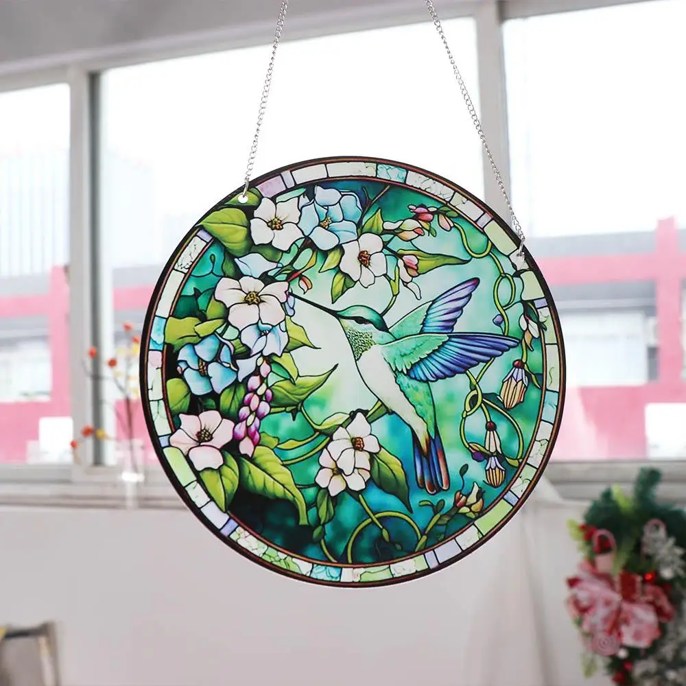 Acrylic Double-sided Hummingbird Pendant Colorful Hanging Hummingbird Suncatcher Exquisite Round Wall Hanging Decoration