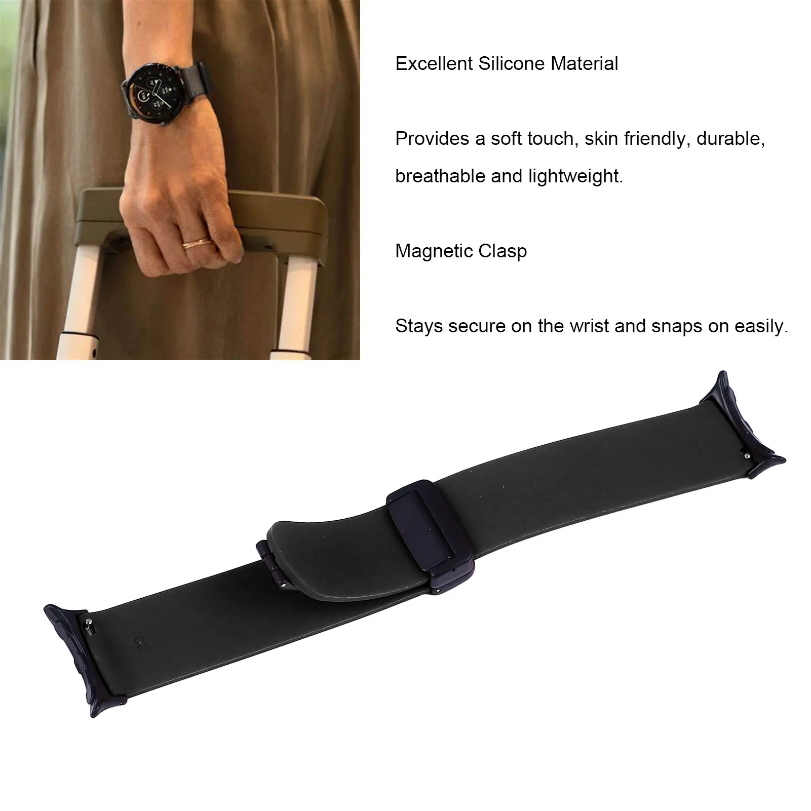 

Watch Band Silicone Alloy Elastic Wristband Strap Replacement with Magnetic Buckle for Google Pixel Watch 2