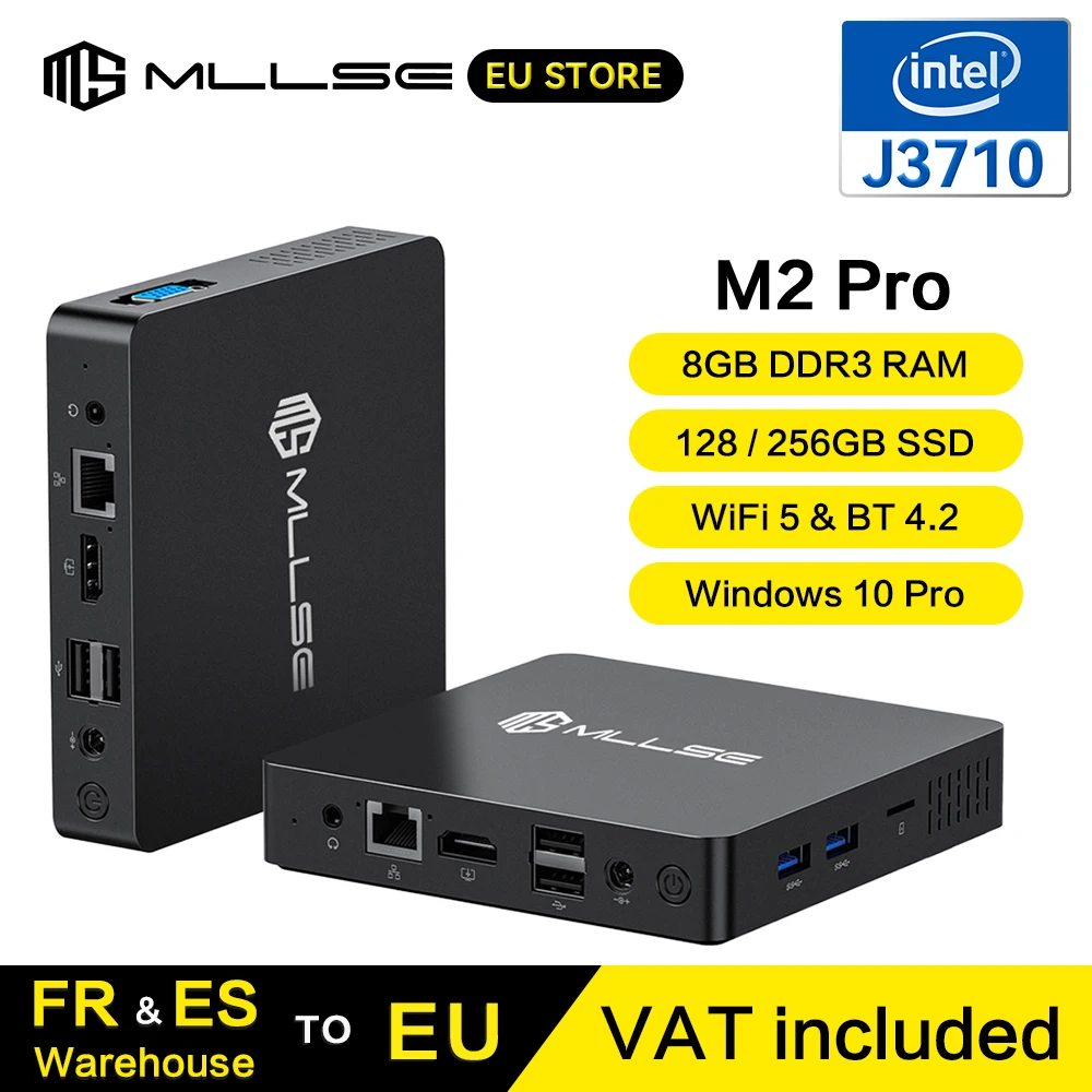 MLLSE M2 Pro Mini PC, processore Intel J3710, 8 GB di RAM, SSD da 256 GB, Wi-Fi 5, BT 4.2 Windows 10 Mini computer desktop