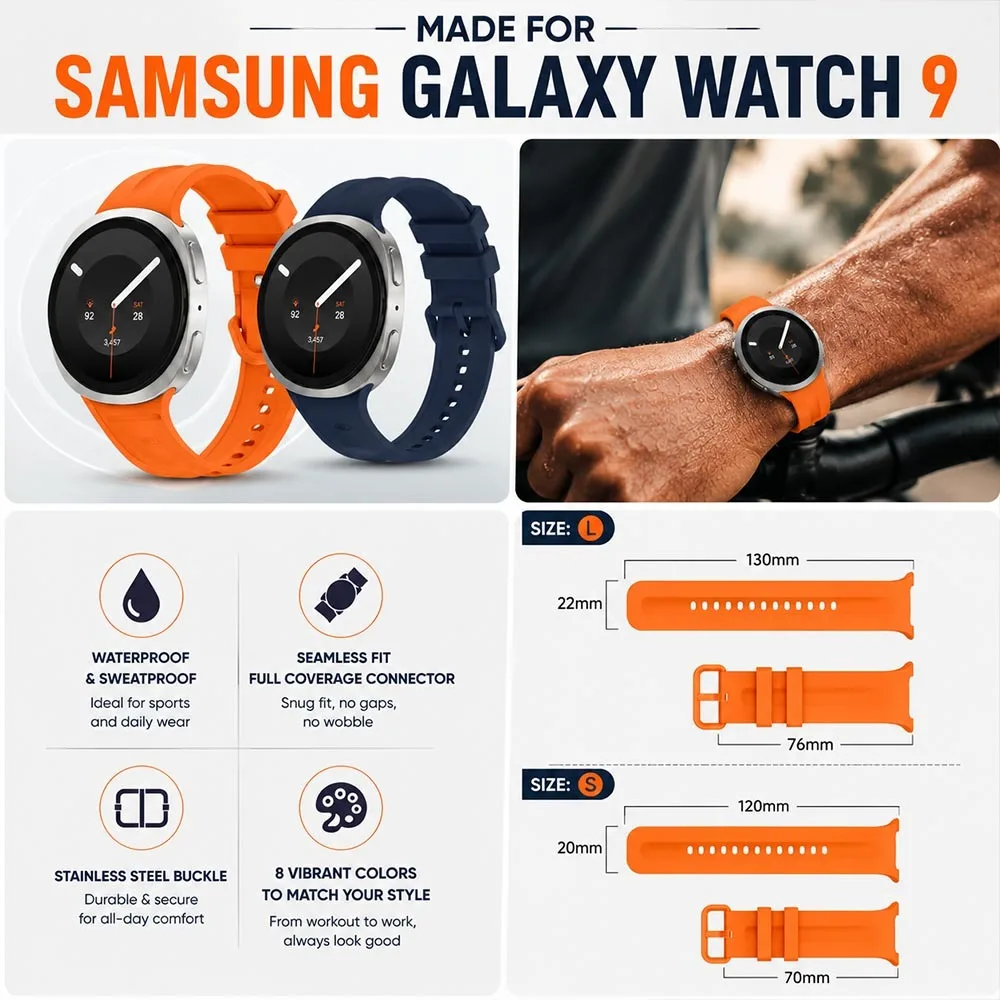 Original Silicone Strap for Samsung Galaxy Watch 9 Bands Sport Replacement Band Unisex Band for Samsung Galaxy Watch 9/8 Straps