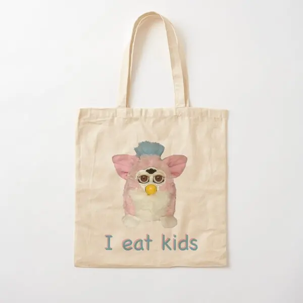 Furby I Eat Kids Cotton  Canvas Bag Tote Fashion Reusable Casual Foldable Unisex Fabric Shopper Designer Shoulder Bag Travel