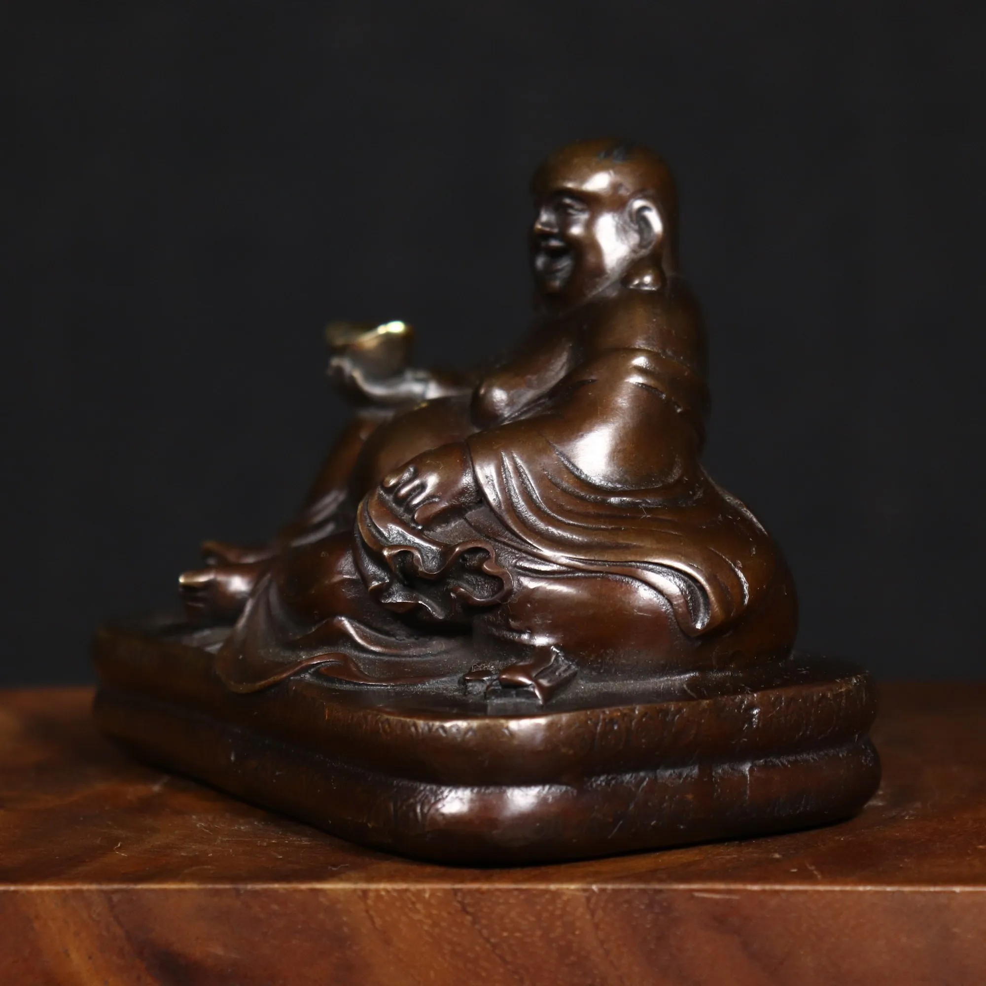 Brass Laughing Buddha Statue - Home Décor Collectible for Entryway, Tea Table, Living Room, Meditation Space Decorative Accent view 5
