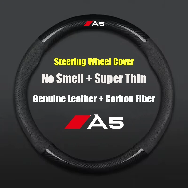 

For Audi A5 38cm 15" No Smell Super Thin Car Steering Wheel Cover Carbon Fiber Leather Protection Covers Anti Slip 5 Colors