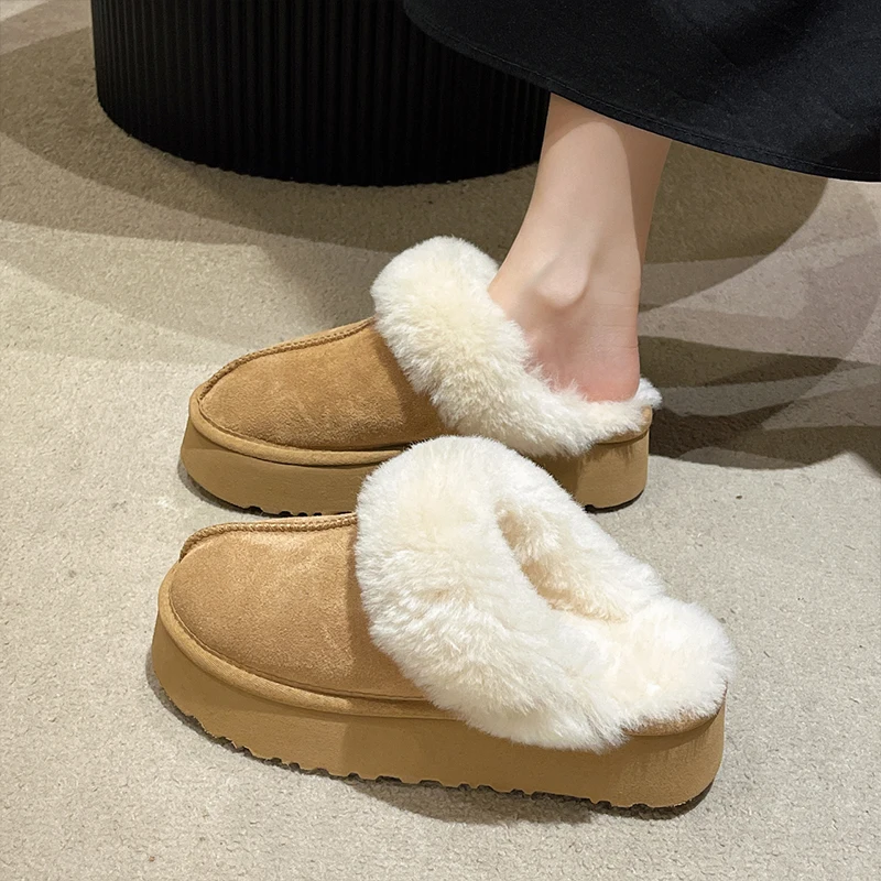 Bontschoenen Damespantoffels Slippers Platform Winterschoenen Cover Teen Pluche 2024 Shearling Snowboots Schoenen Damespantoffels Slip