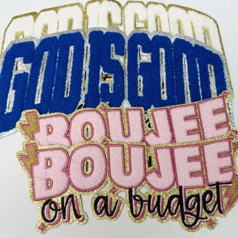 1pc God Is Good Embroidery Ironing Patches Applique Iron on Chenille Letters Boujee Badges for Clothes Shoes Bags DIY  Supplies
