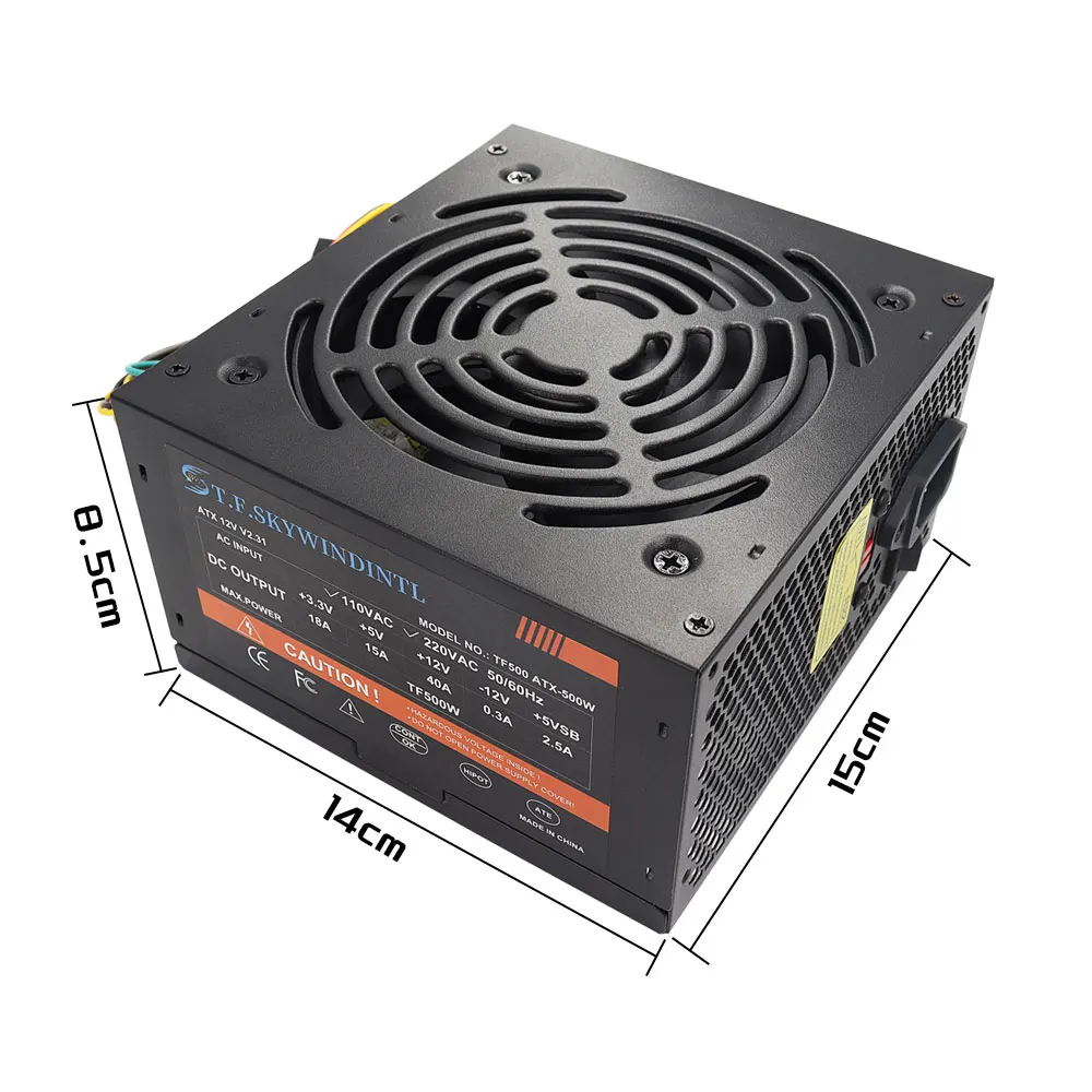 Goedkope 500W Zwart ATX Desktop Gaming PC PSU Voeding 120mm zwarte Koelventilator Voor Desktop Gaming PC Server