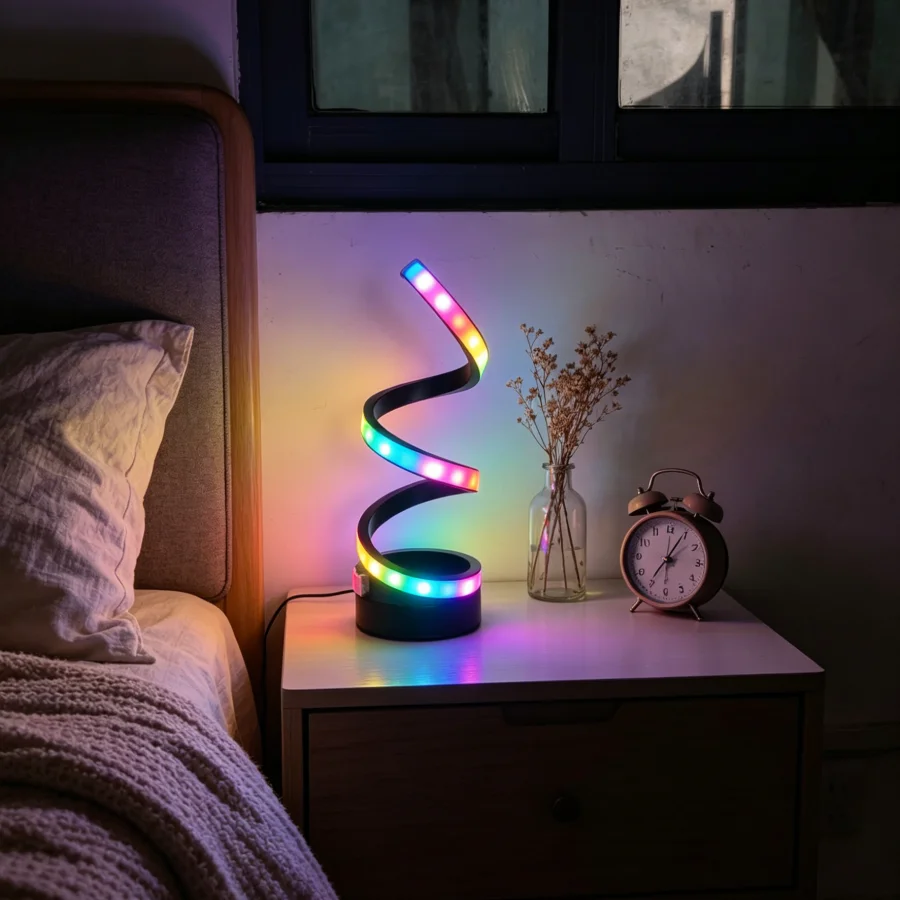 1PC RGB Spiral Table Lamp for Party, Color Changing LED Desk Light with USB, Cool Atmosphere Lamp for Bedroom, Bar, Gaming Room