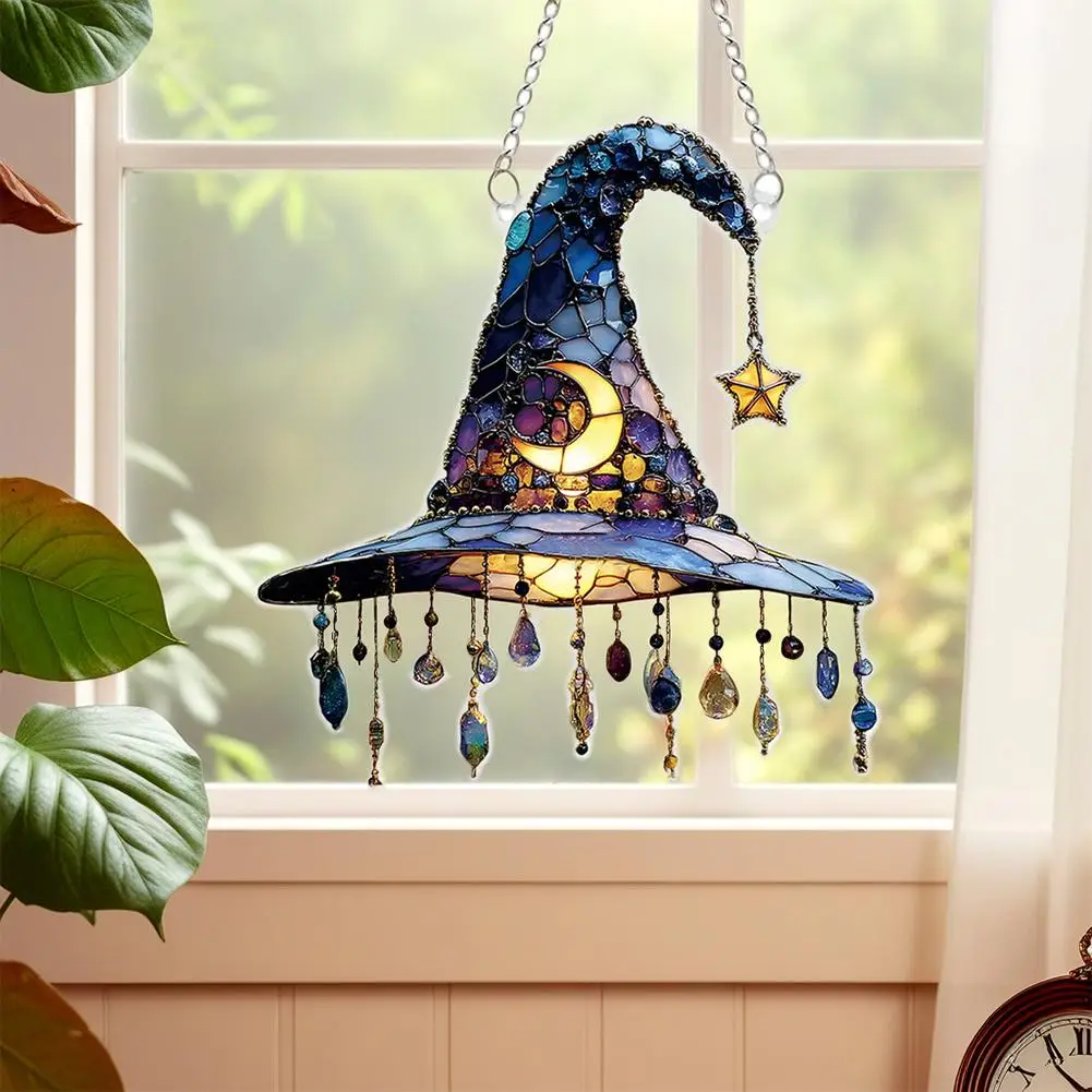 Halloween 2D Acrylic Flat Fringed Witch Hat Doors And Windows Garden Pendant Party And Holiday Decorations And Props