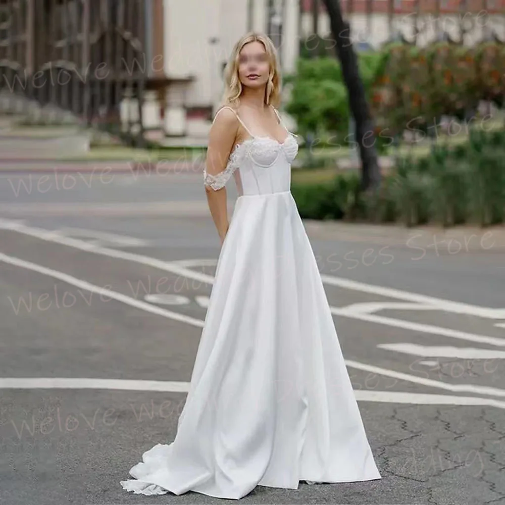 2025 hermosos vestidos De novia De línea A para mujer, tirantes finos, vestidos De novia personalizados, Apliques De encaje, Vestido De novia sin espalda