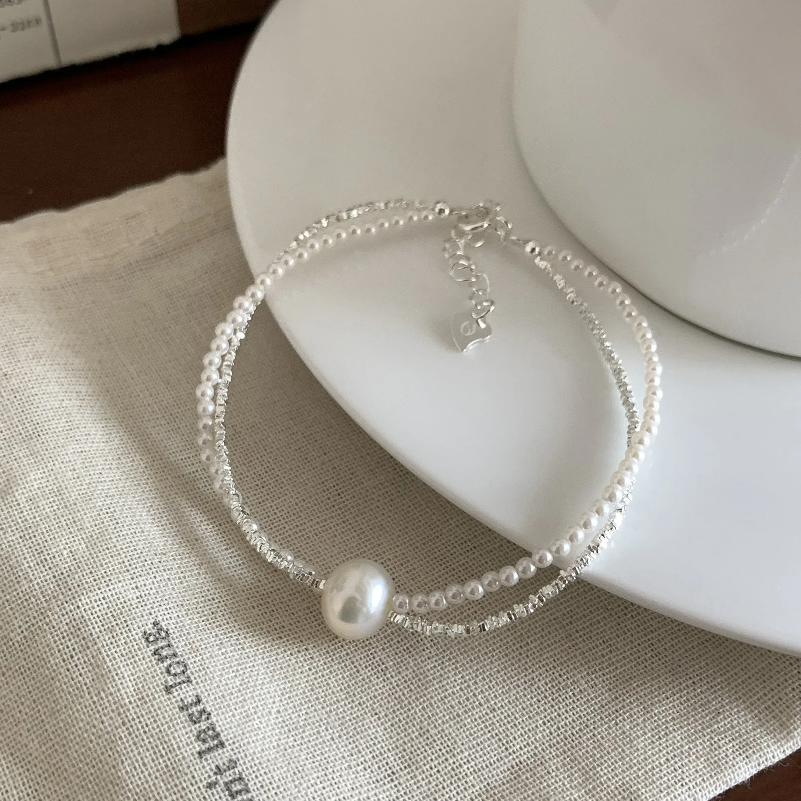VENTFILLE 925 Sterling Silver Bracelet For Women Double Layered Stacking Imitation Pearls Jewelry Birthday Gift Dropshipping