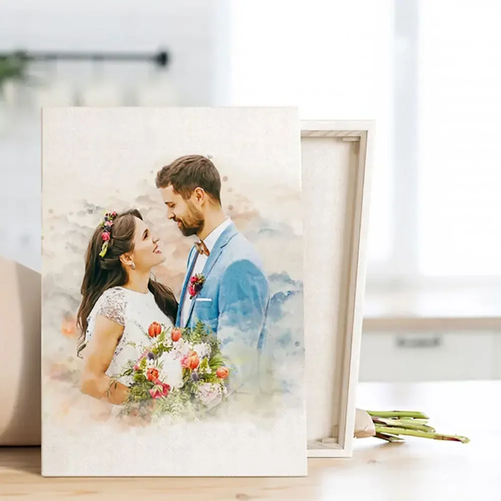 Custom Watercolor Wedding Painting from Photo Personalized Portrait on Canvas Couples Art Romantic Anniversary Gift Print Poster