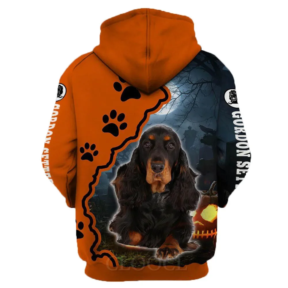 HX Halloween Dog Hoodies 3D Graphic Happy Halloween Pocket Hoodie Gordon Setter Print Sweatshirts Casual Men Clothing