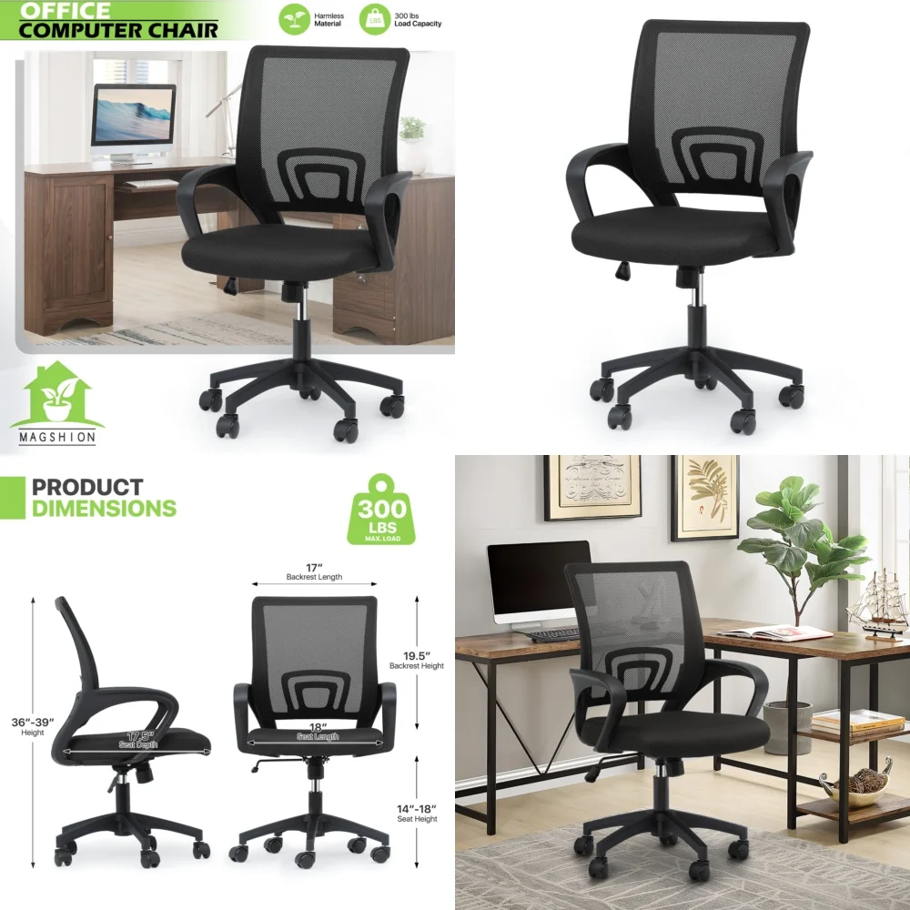 

Living Room ChairsBreathable Mesh Rolling Office Chair for Home and Meeting Rooms Pure Black