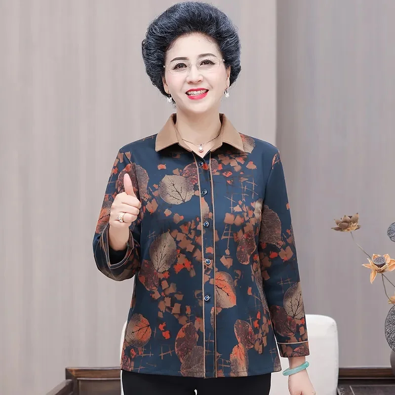 Autumn Women Fashion Large Size 5XL Shirt Coat Korean Lady Cardigan Blouse Top 2027 Middle Aged Mother Loose Shirt Two-piece Set