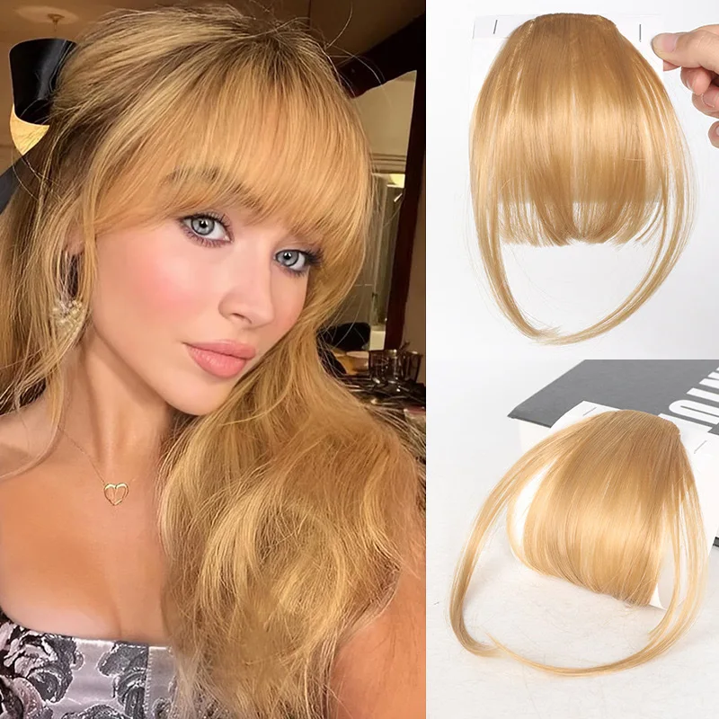 Synthetische Clip-in-Ponyfransen mit Seitensträhnen, Haarteile, künstliche Pony-Extensions für Frauen – Detail 12