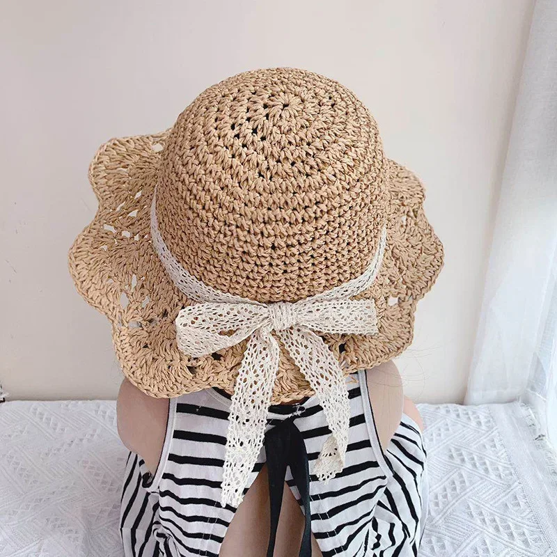 Children\'s Straw Hat Breathable Sun Hat Straw Baby Hat With Sun Protection Lace Hat Foldable Princess Hat For Outdoor Beach