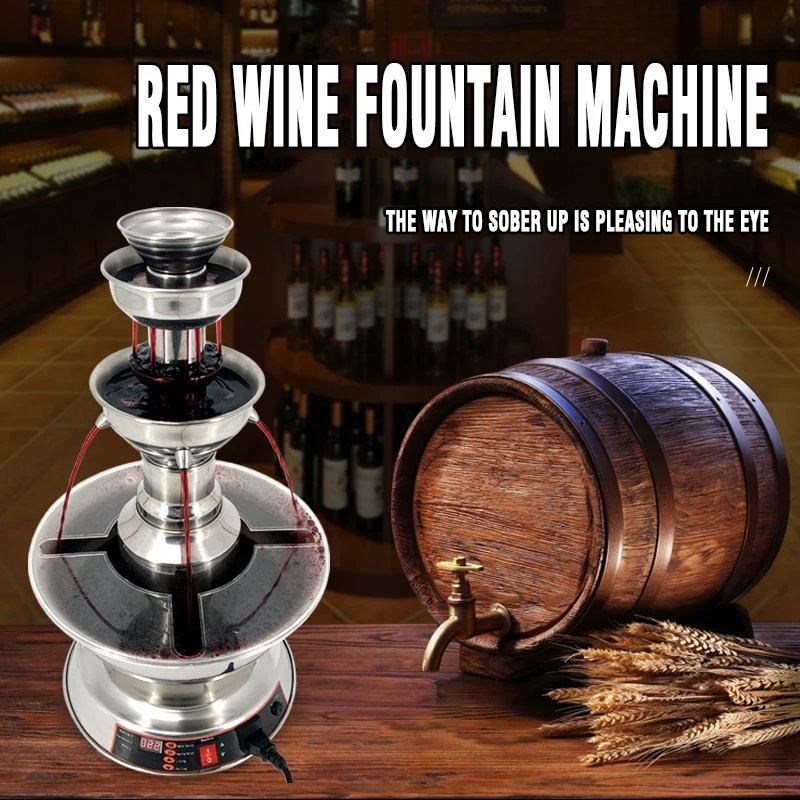 Red Wine Champagne Fountain Machine Wine Warmer 3 Tier Juice Waterfall Machine Restaurant Party Beverage Warmer