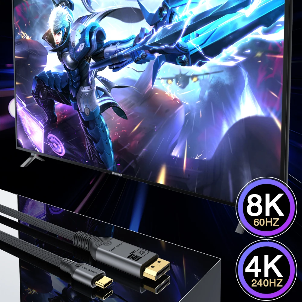 선더볼트 3/4 USB-C DP 케이블, 8K C 타입, 디스플레이 포트 코드, 4K144HZ DP1.4 케이블 어댑터, 맥북 프로 아이패드 델 XPS 스위치용