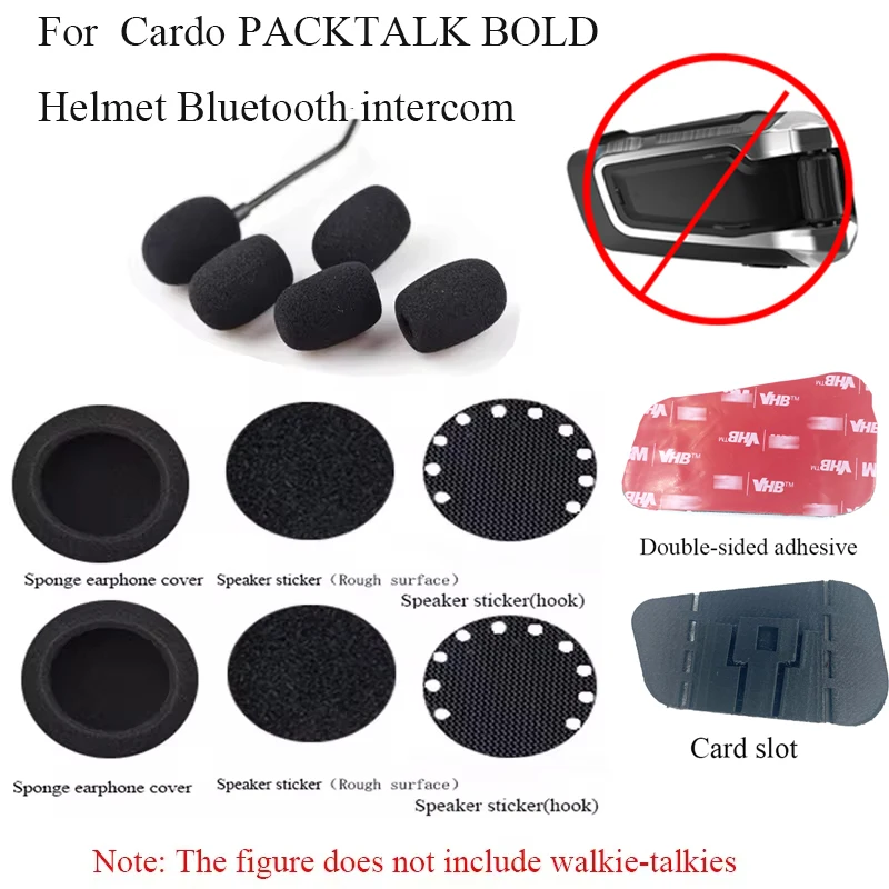 For Cardo PACKTALK BOLD Motorcycle Bluetooth intercom headset and microphone sponge with double-sided adhesive clip