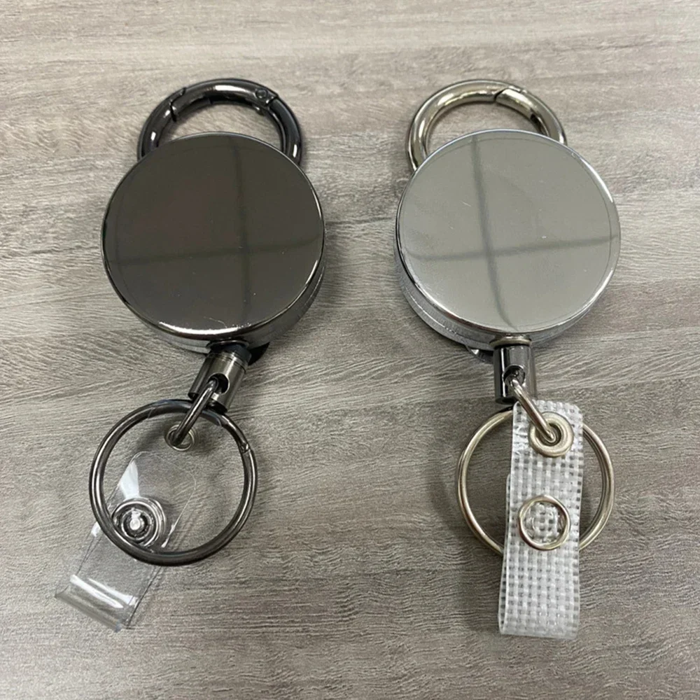 LLavero de alambre de Metal retráctil, carrete de insignia, cordón de identificación, etiqueta de nombre, tarjetero, carretes, Clips de cadena de retroceso, llavero para exteriores