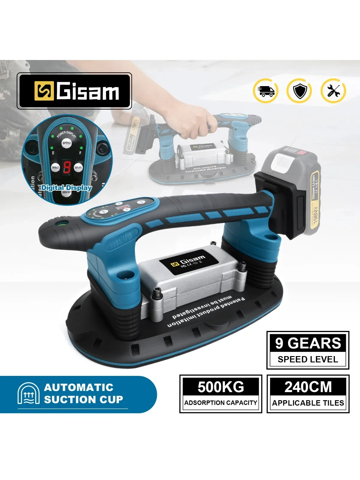 G nto 500 kg Fliesen-Installationswerkzeug, rutschfeste Vibrationsmaschine, Vibrator, Fliesen, Nivellierung, Verlegung, 9 Geschwindigkeiten für Makita-Batteriestifte