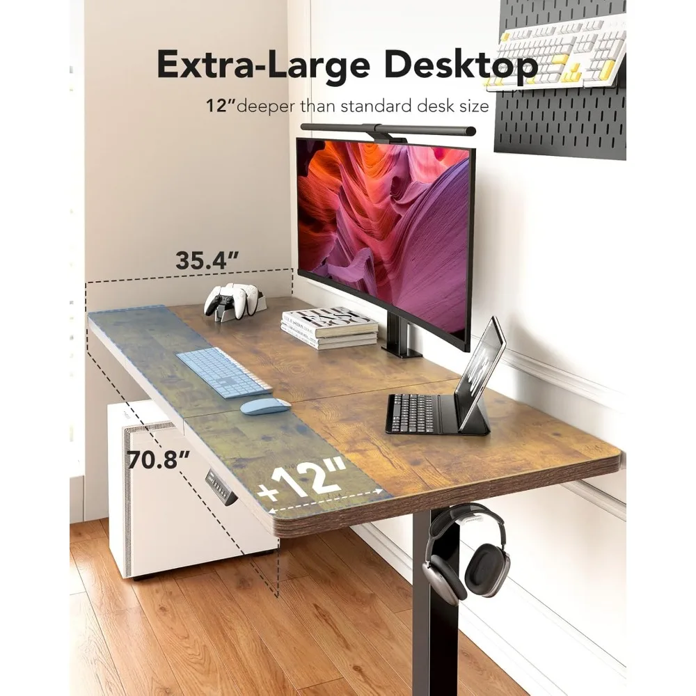 Electric Standing Desk 71x35 inches - Large Height Adjustable Table with 4 Memory Presets for Sit-Stand Comfort