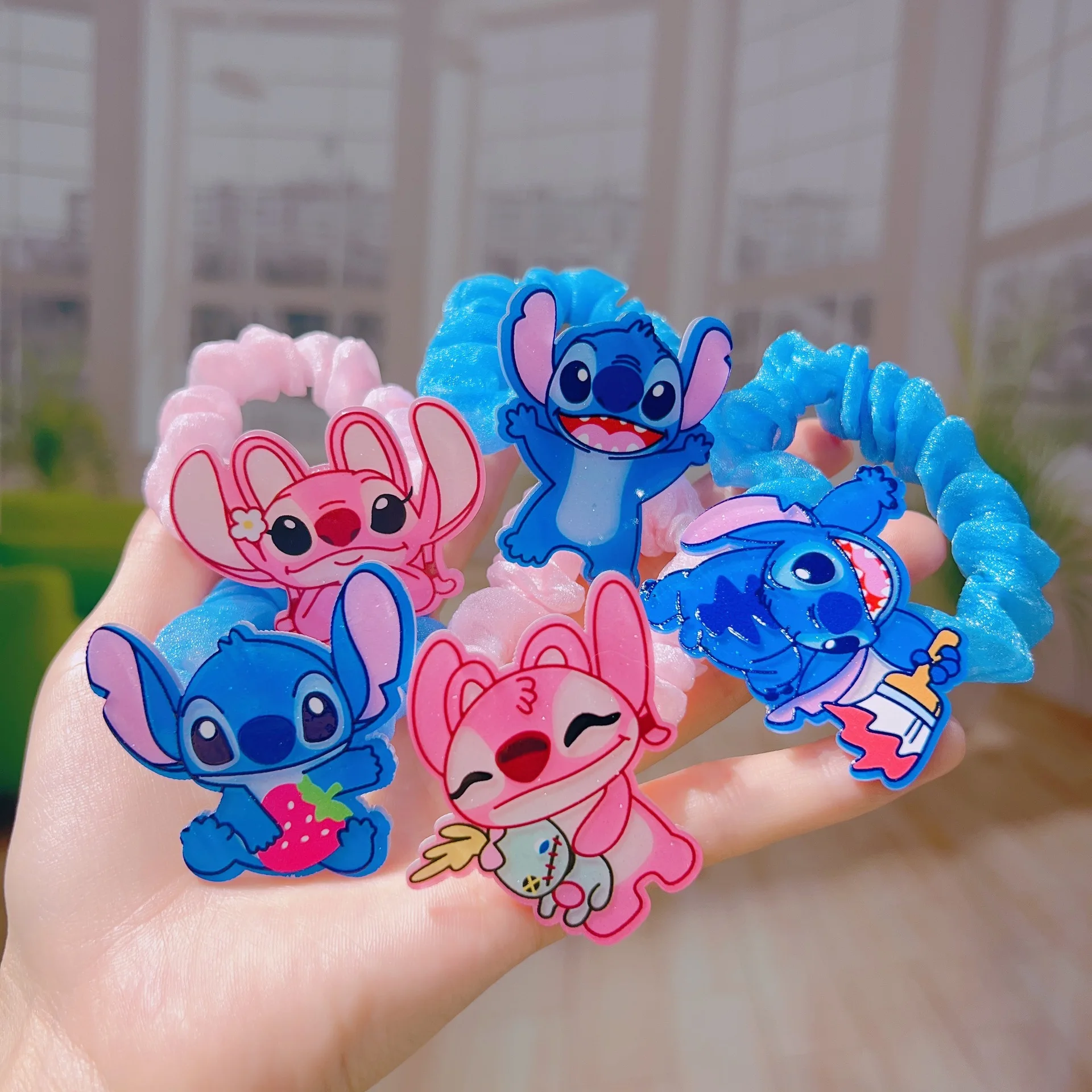 5/10 pcs Disney Stitch Anime Hair Tie Children's Accessories Hair Band Kawaii Stitch Figure Doll Girls Head Rope Kids Toys Gifts