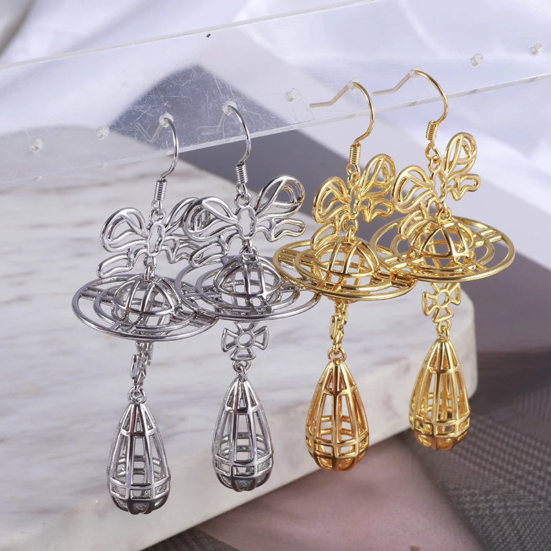 أقراط على شكل فيونكة مجوفة من HQ للسيدات من النحاس المطلي بالذهب بتصميم قطرات الماء أقراط عصرية مخصصة إكسسوارات فاخرة هدايا