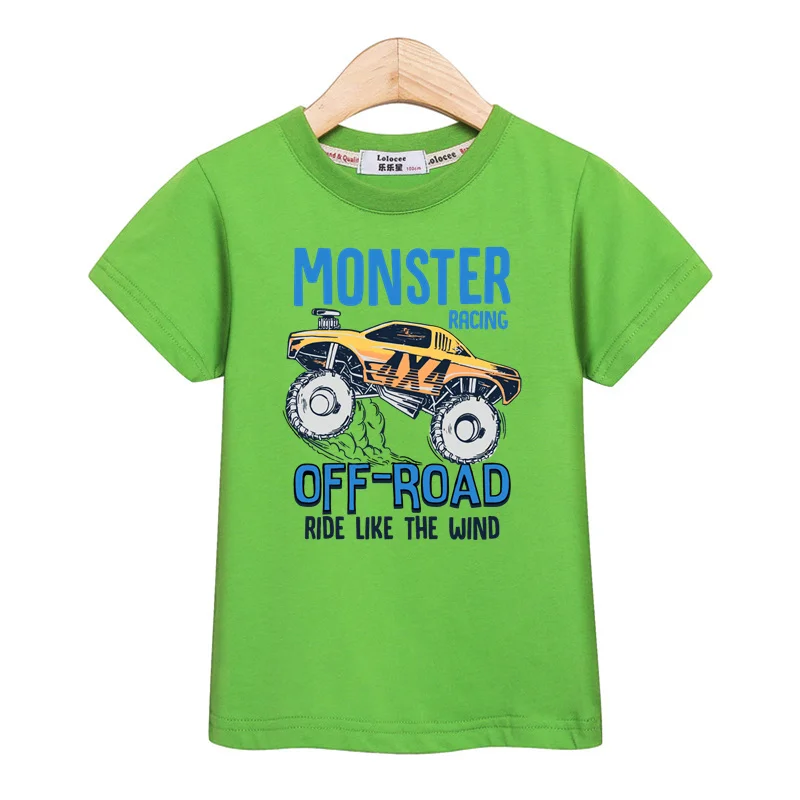 3-13T Baby Boys Monster Truck T-shirt Children Short Sleeved Cotton Clothing Summer Cartoon Shirt