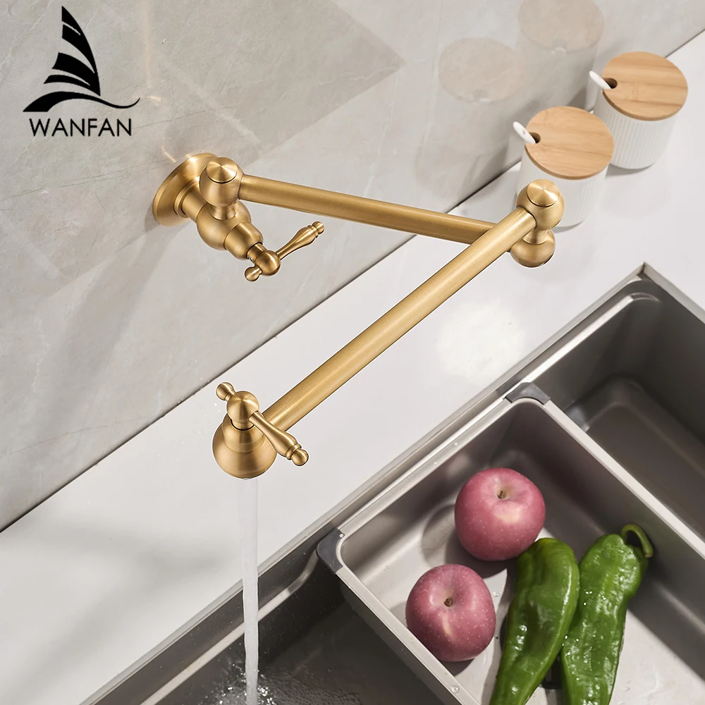 Pot Filler Double Joint Spout Folding Stretchable Swing Arm Wall Black Kitchen Faucet Single Hole Two Handle Kitchen Sink Faucet