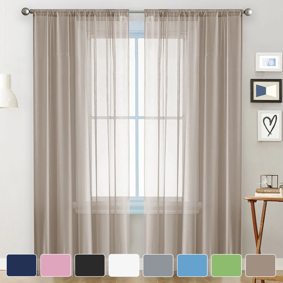 1pc Modern Solid Sheer Curtain, Window Curtains for Living Room, Bedroom, Home Decoration, French Window Screen with Rod Pocket