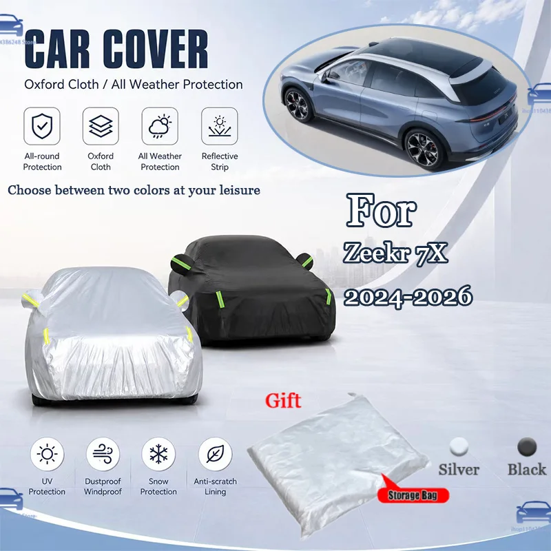 

For Zeekr 7X 2024-2026 All Weather Oxford Car Cover UV Snow Dustproof Reflective Strip Outdoor Protection