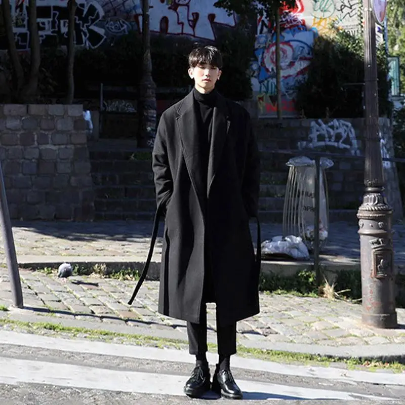 New Japanese Style Men's Long Thickened Warm Wool Coat Loose Fit Fashionable Korean Version Windbreaker Overcoat