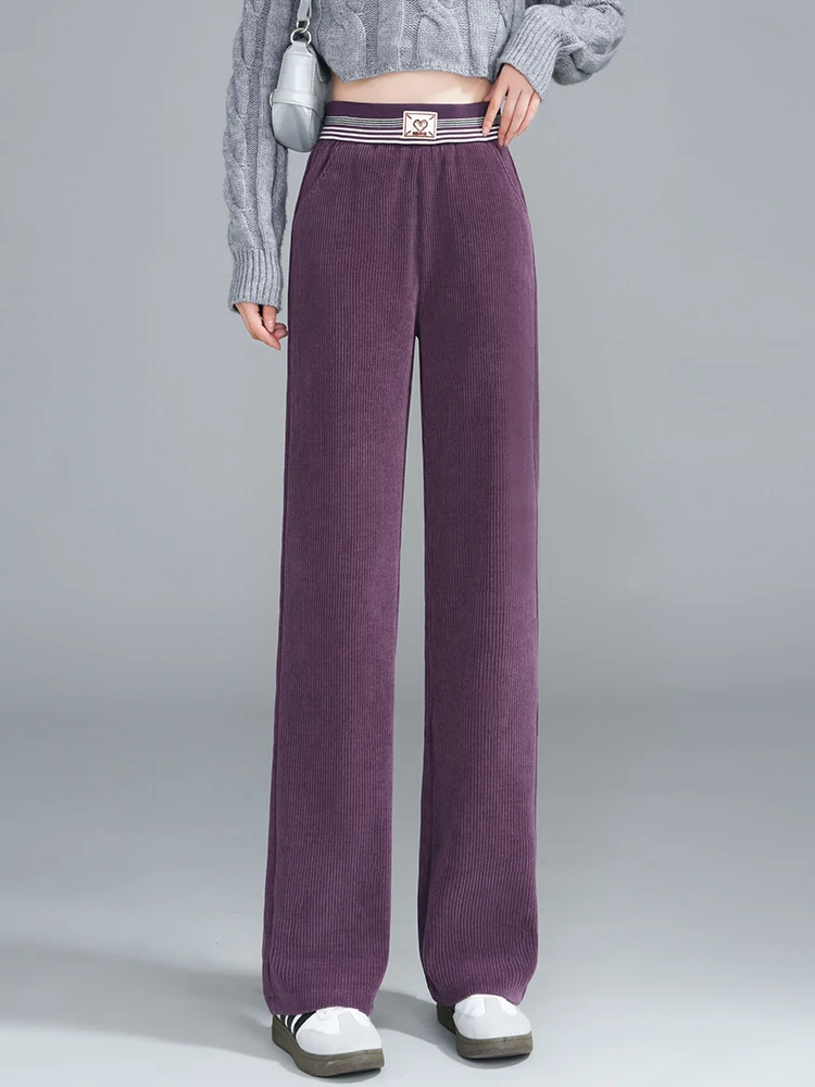

High Waist Drapey Wide Leg Pants Women's Casual Straight Leg Trousers Autumn Winter Purple Color Spring New Style Spring Summer