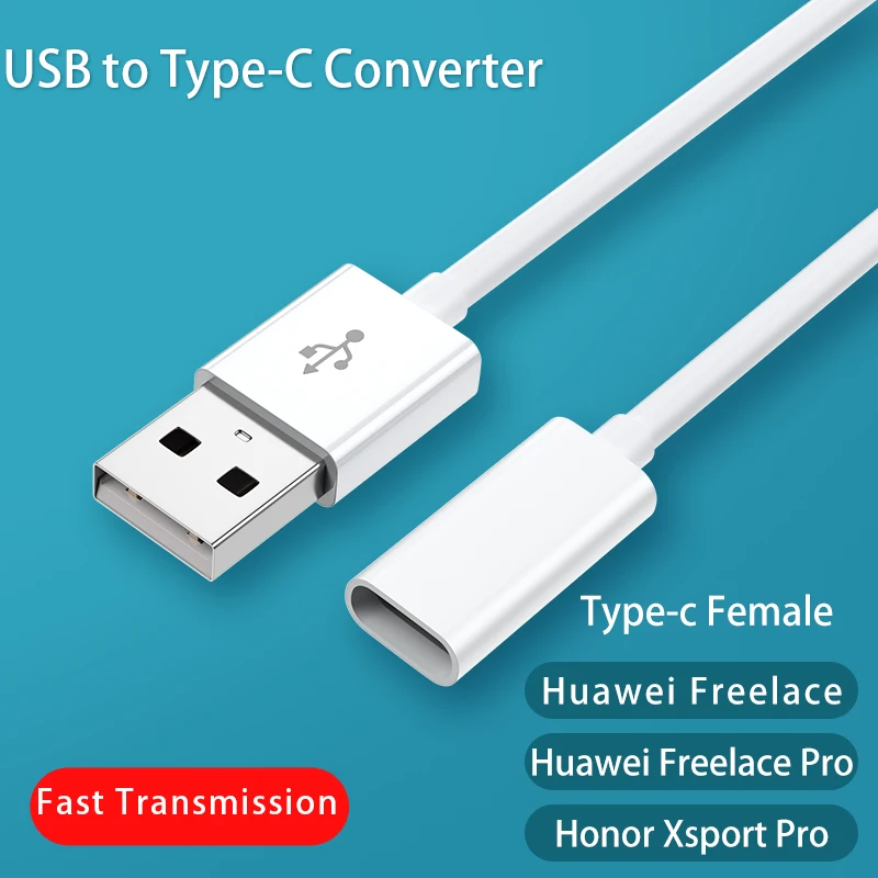 USB To Type C Female Converter Charger Cable for Huawei Freelace Earphone Honor Xsport Headset Portable Faster Charging Cable